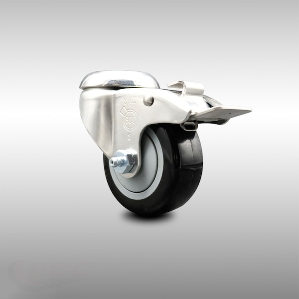 3 Inch 316SS Black Polyurethane Swivel Bolt Hole Caster with Total Lock Brake